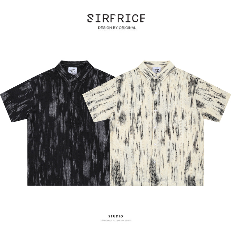 漸變花紋 簍空設計 短袖襯衫