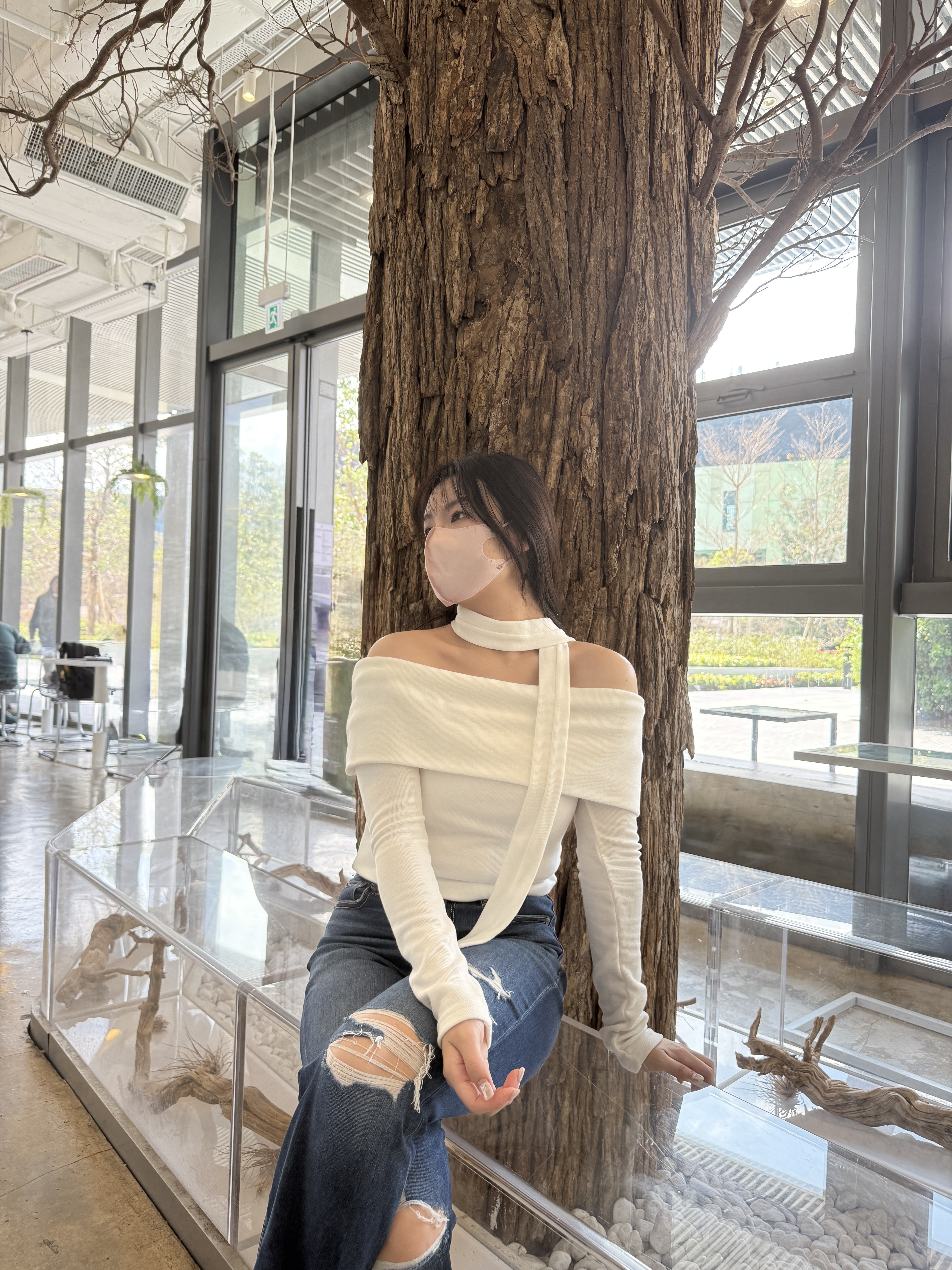 勁遮肉！靚soft料韓系一字膊Top (連頸帶~)  // 三色入