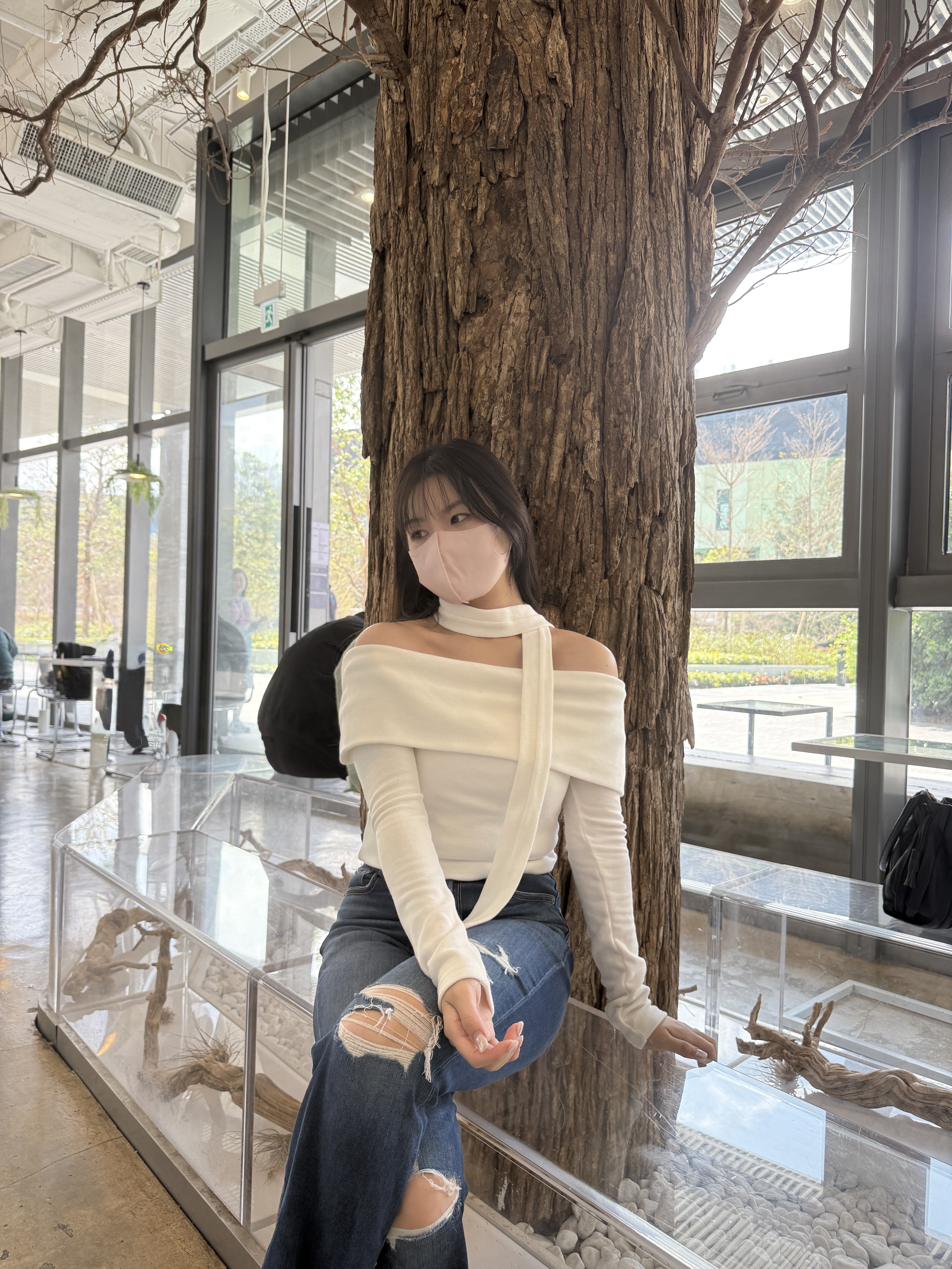 勁遮肉！靚soft料韓系一字膊Top (連頸帶~)  // 三色入