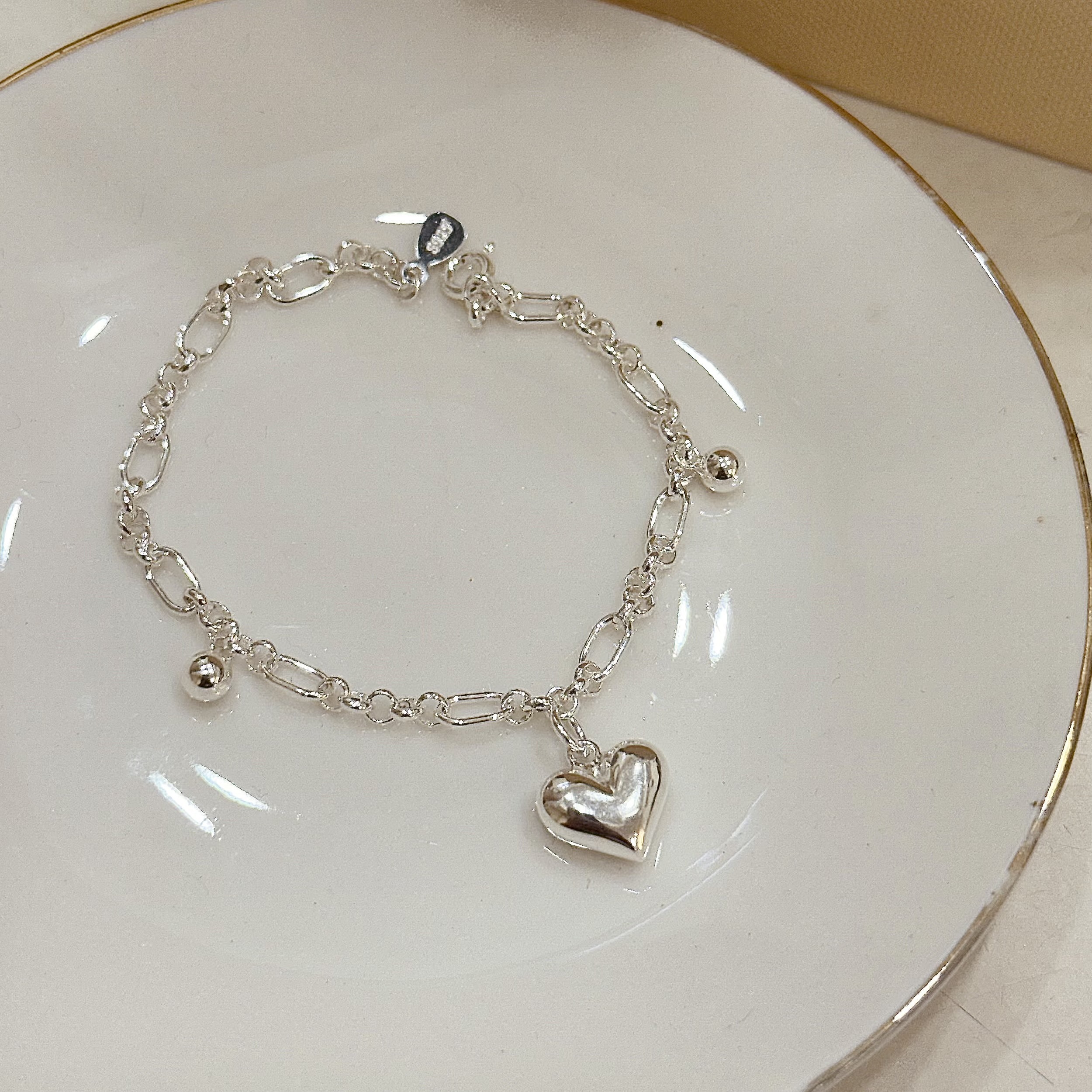 立體愛心銀珠純銀手鍊