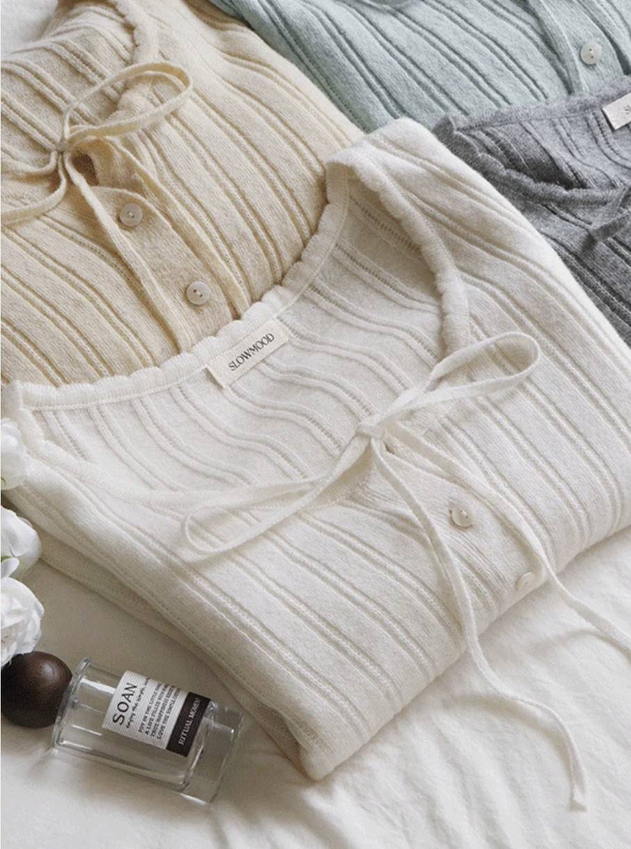 預訂｜SLOWAND #SLOWMADE 復古系蝴蝶結針織外套 (4 Color)