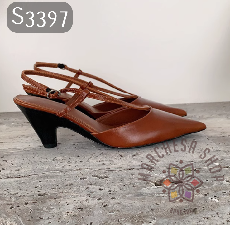 S3397 - 羊皮V帶簡約鏤空後踭高度涼鞋 (兩種高度)