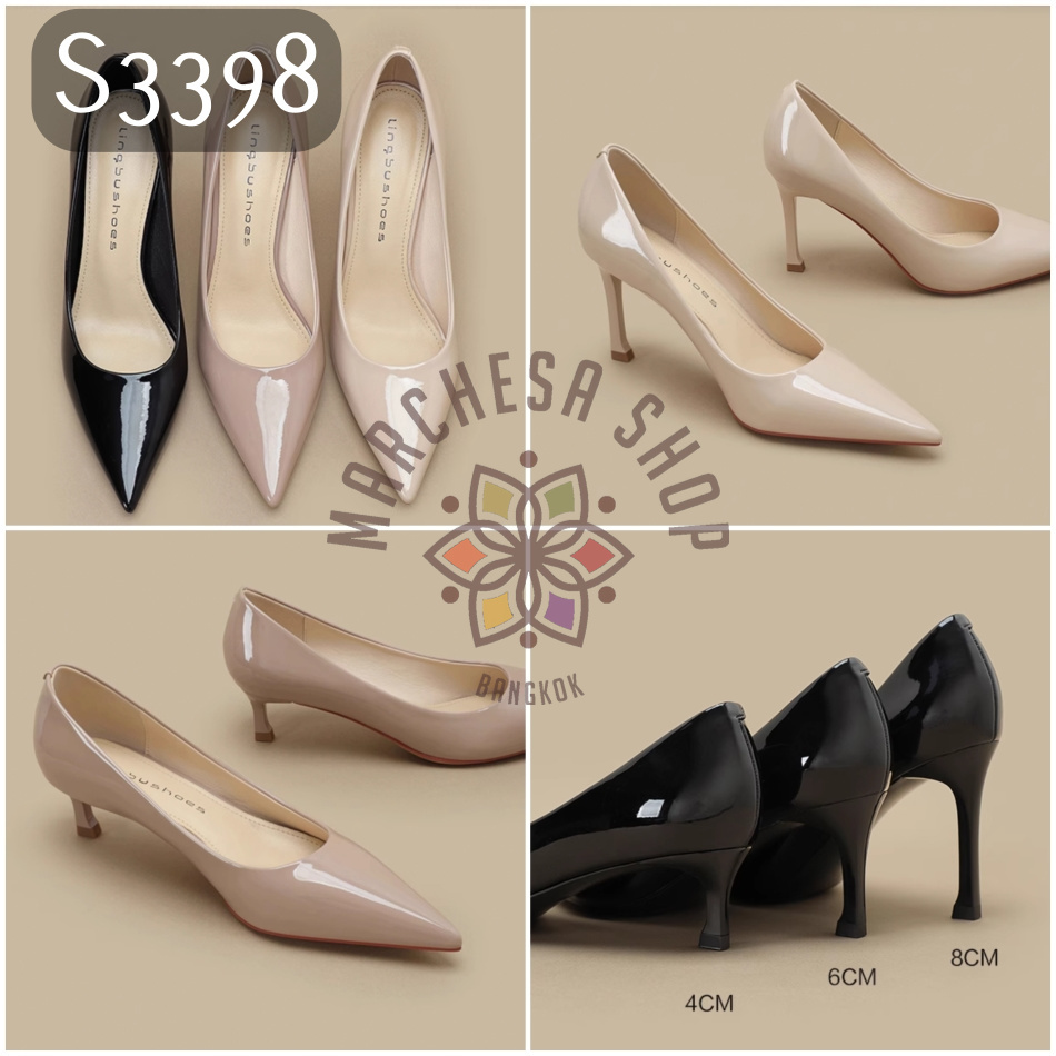 S3398 - 簡約羊漆皮尖頭高踭鞋 (三種高度)