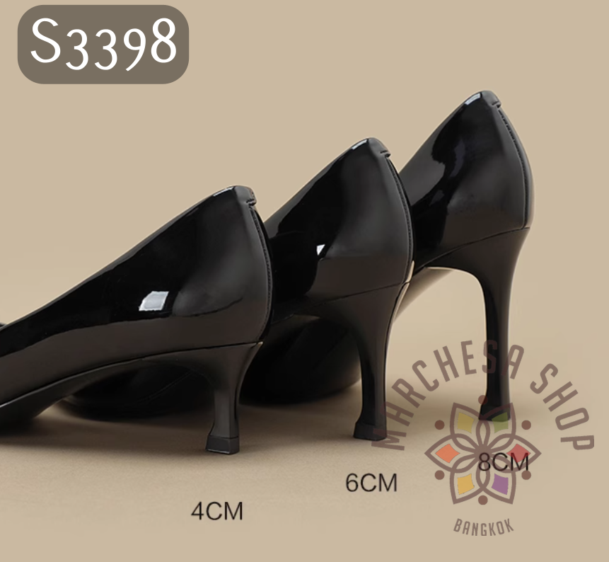S3398 - 簡約羊漆皮尖頭高踭鞋 (三種高度)