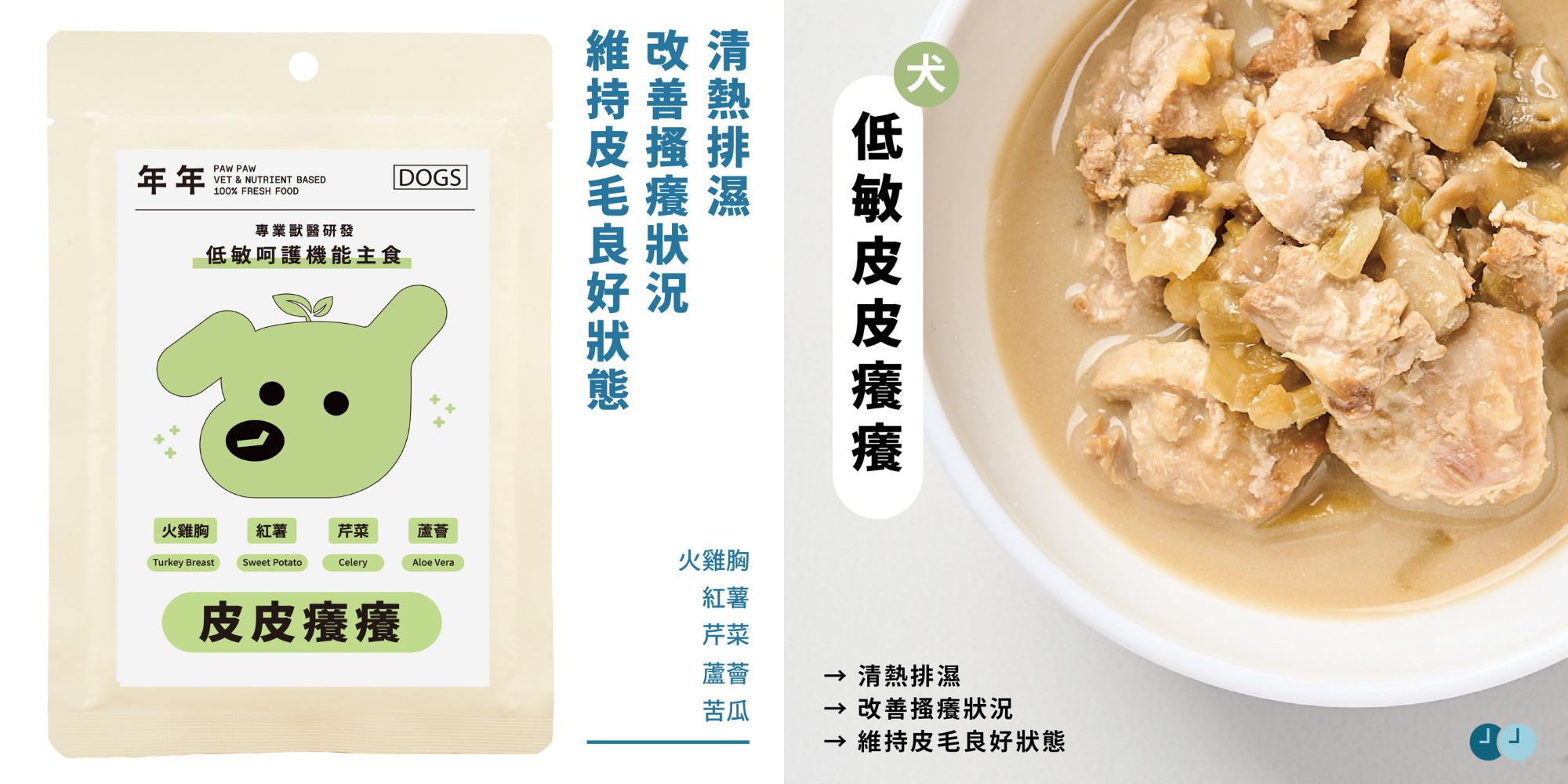 年年PAW PAW科學機能寵物鮮食狗狗低敏主食鮮食包「皮皮癢癢」,幫助狗狗改善搔癢狀況