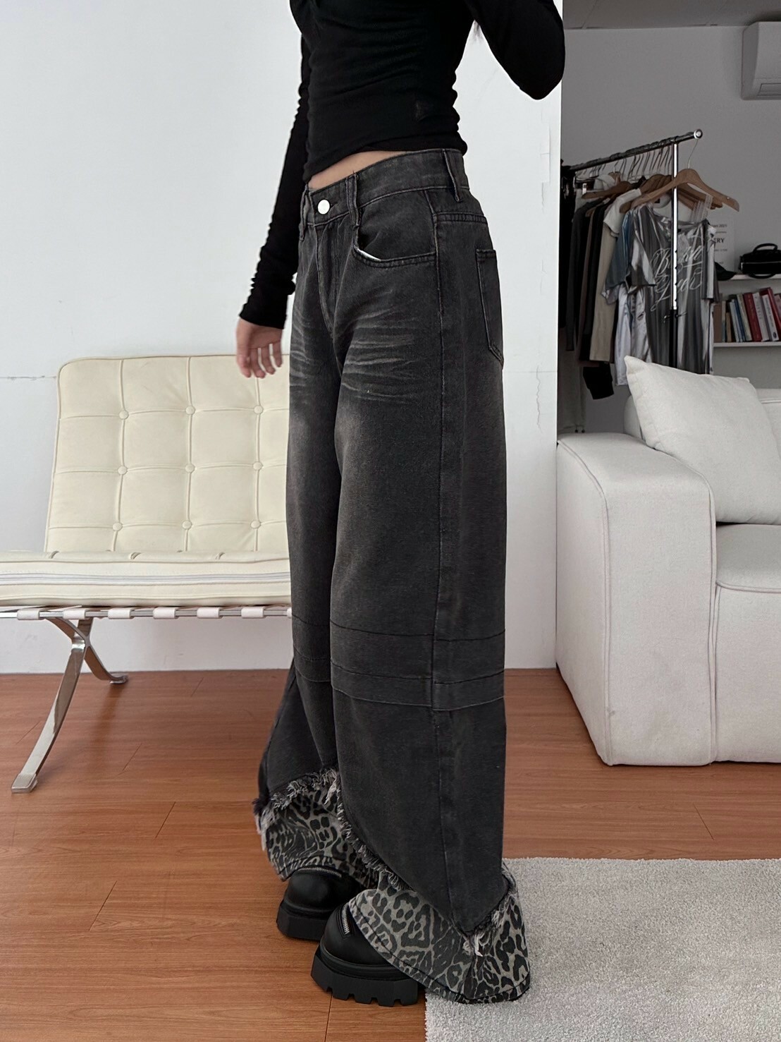 Leopard girl🐆復古豹紋拼接牛仔褲