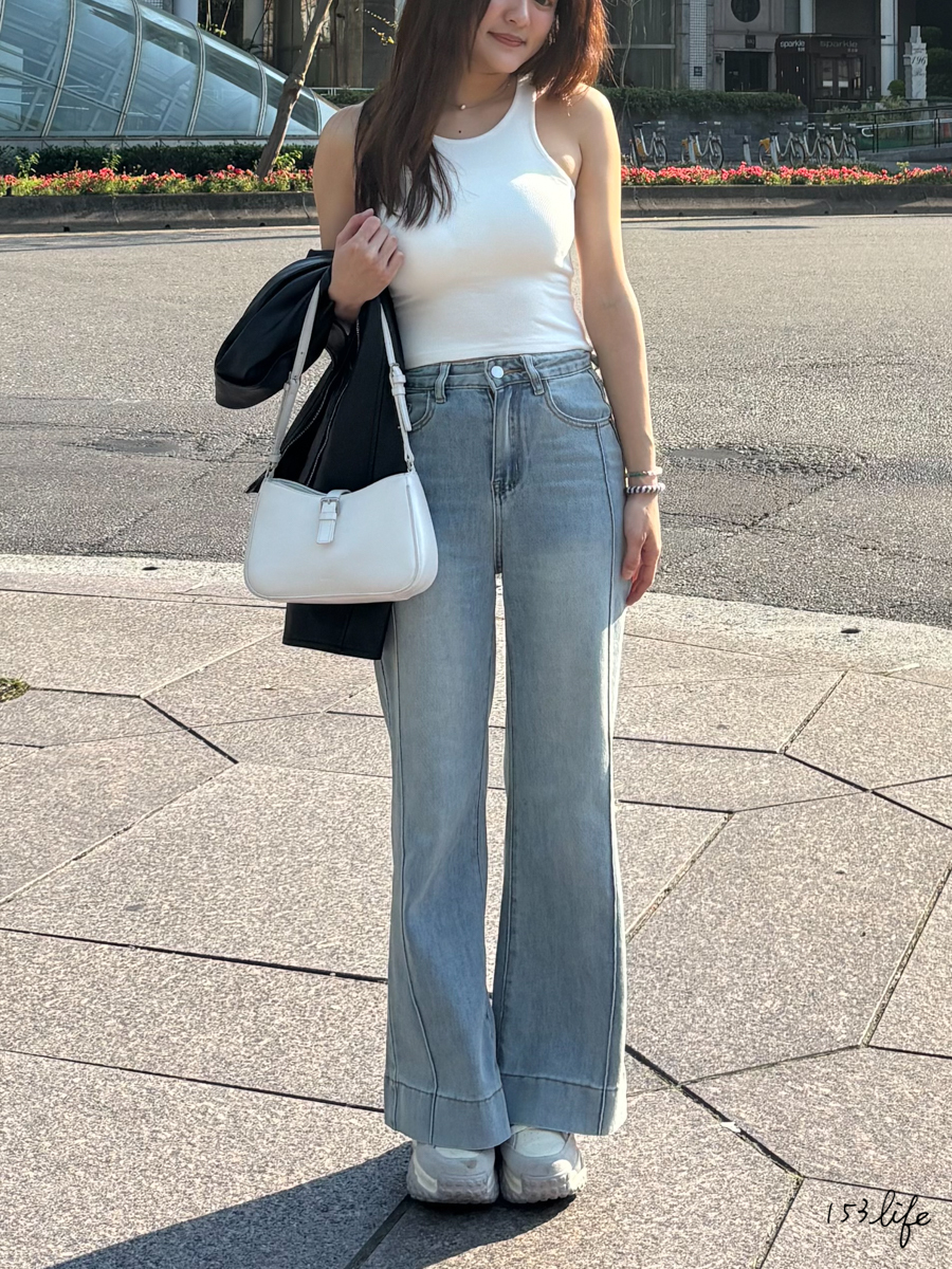2025時髦姐姐線條高腰牛仔微喇叭寬褲(XXS-L)(九分/長款)