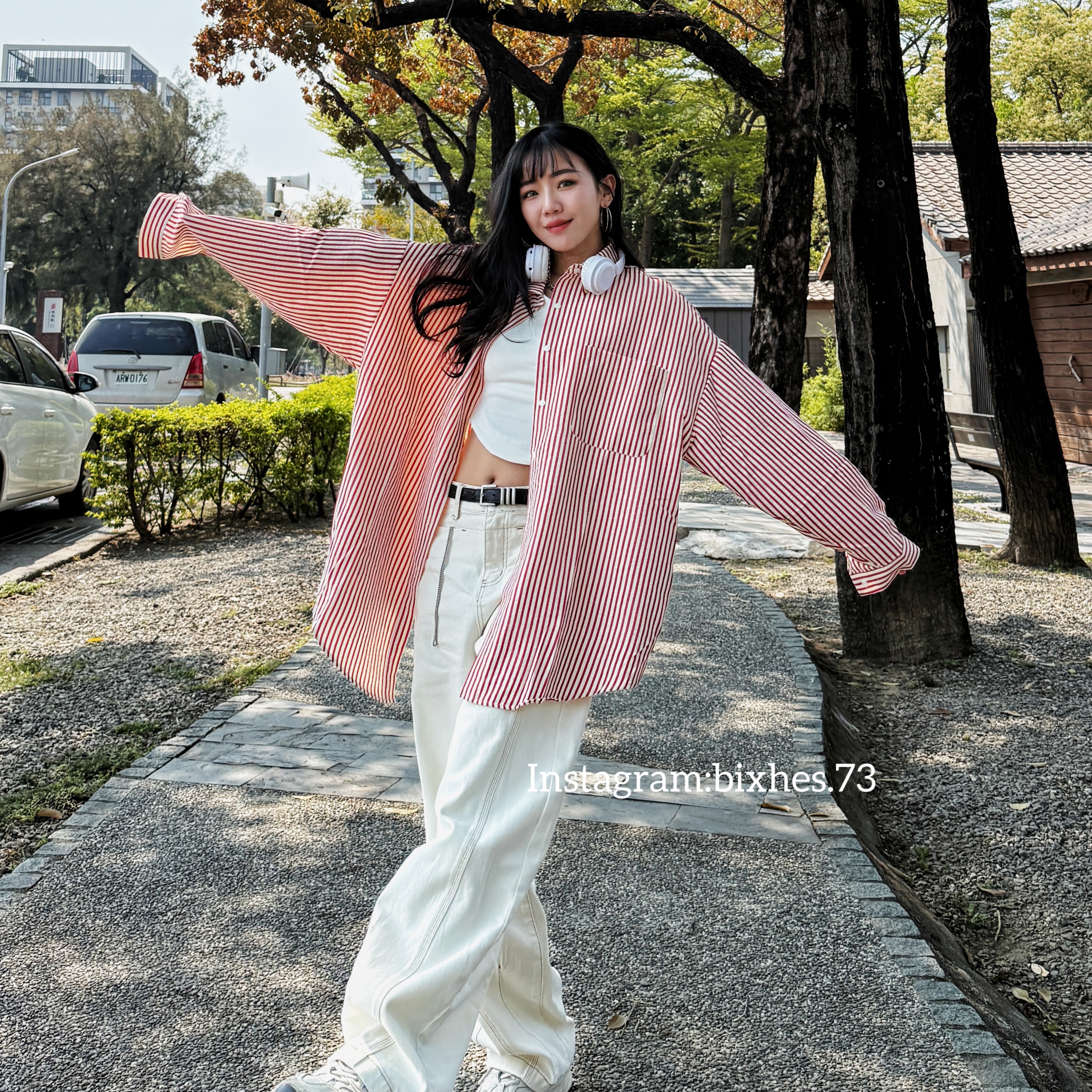 BIXHES 自訂款條紋寬版口袋大襯衫(G00051)