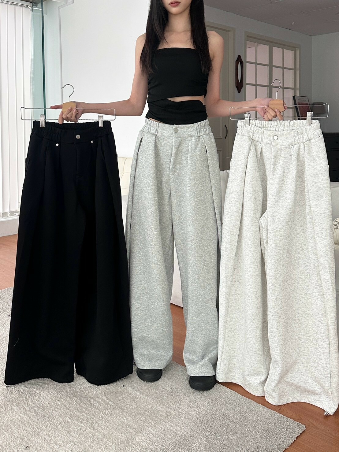 就是你在找的那件 彎刀打摺 美式闊腿落地棉褲 3colors