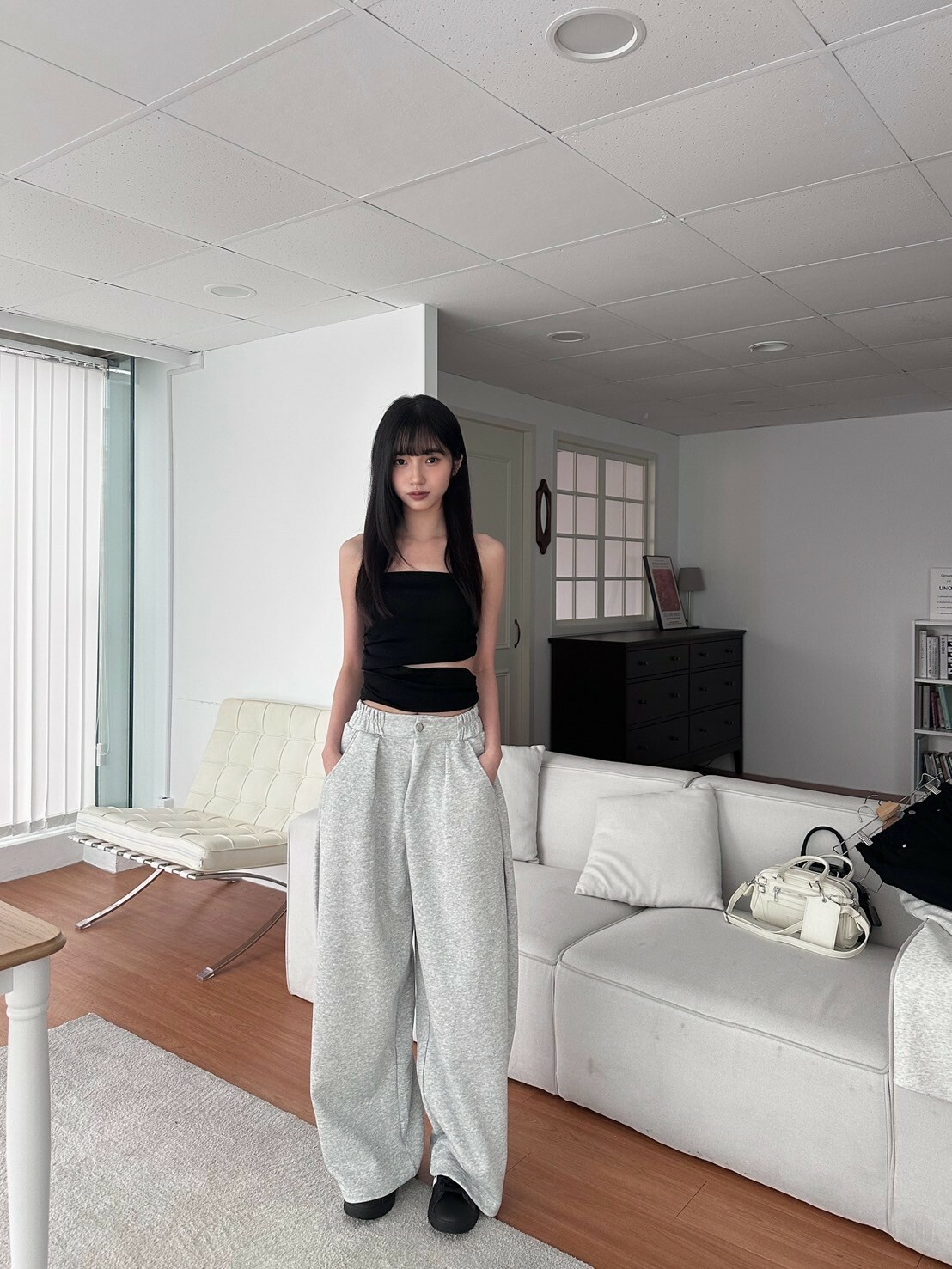 就是你在找的那件 彎刀打摺 美式闊腿落地棉褲 3colors