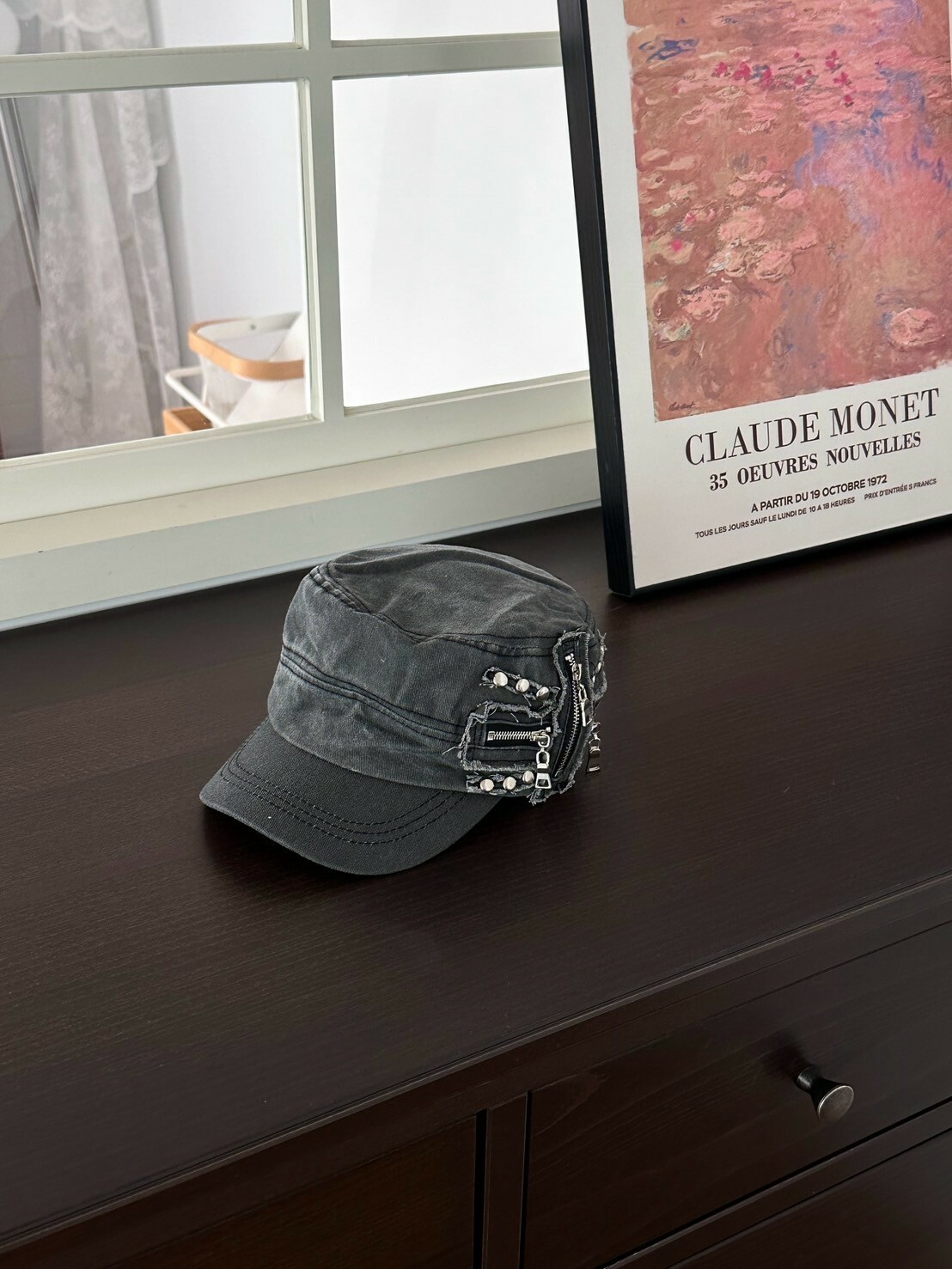 復古重工 金屬拉鍊做舊平頂鴨舌帽