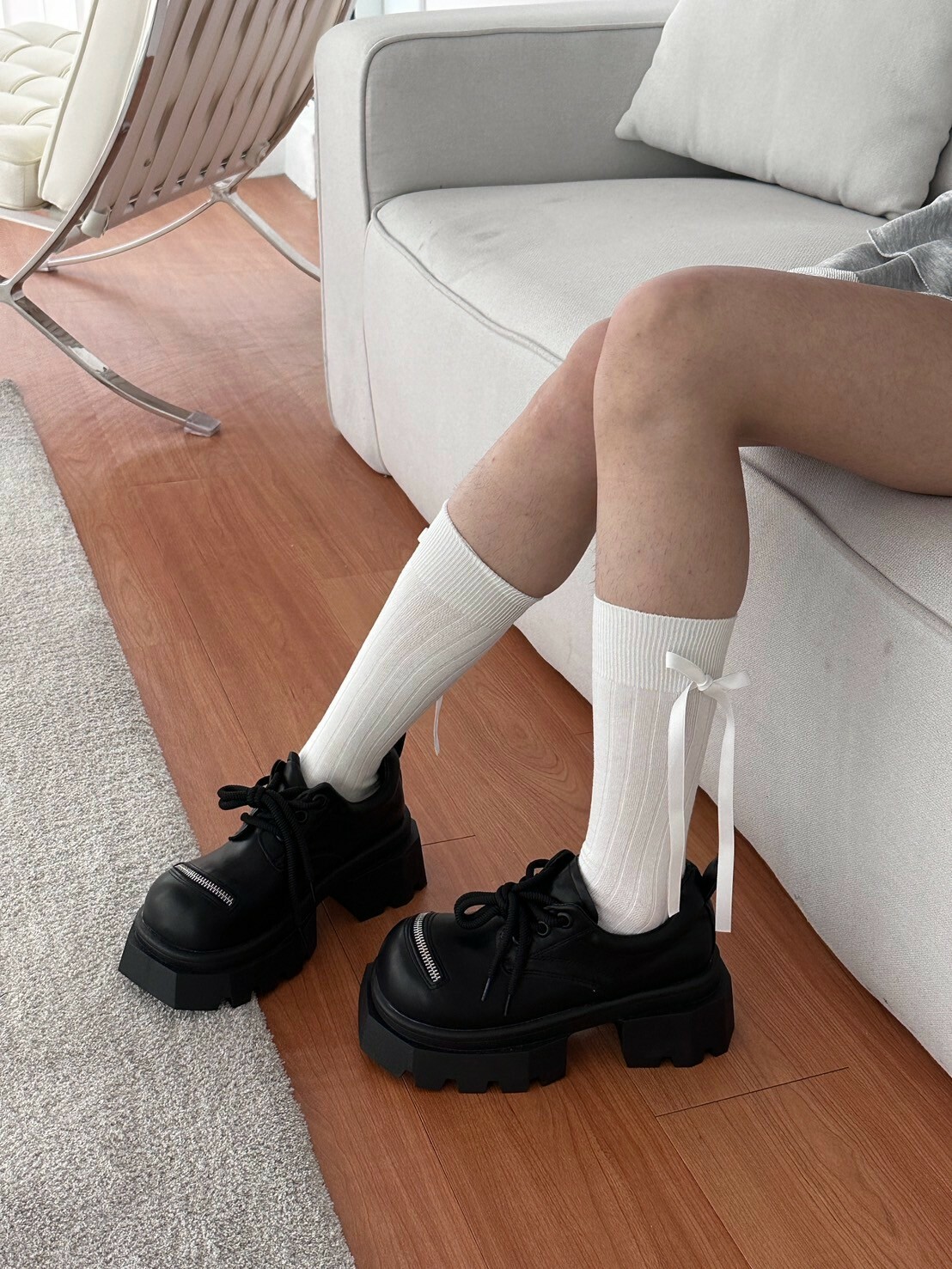 𝑹𝒊𝒃𝒃𝒐𝒏(2入)蝴蝶結綁帶小腿襪 2colors