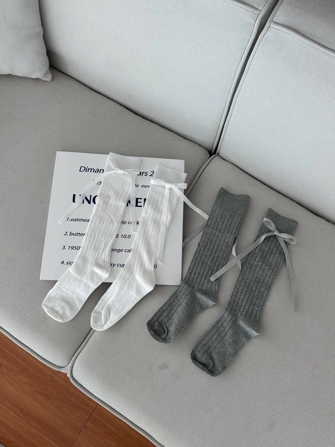 𝑹𝒊𝒃𝒃𝒐𝒏(2入)蝴蝶結綁帶小腿襪 2colors