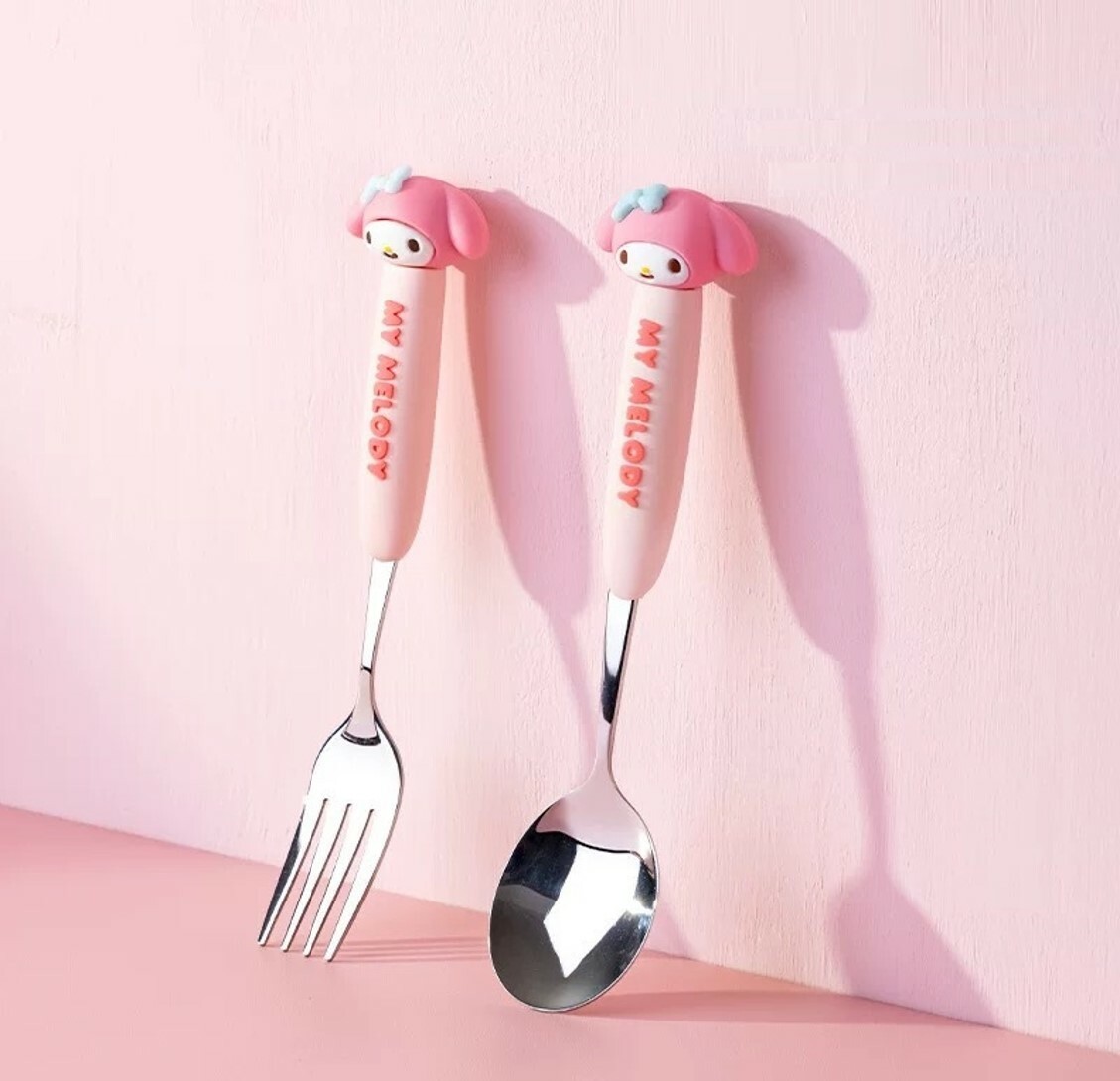 MY MELODY Sanrio |3D 不銹鋼叉子+湯匙 匙羹