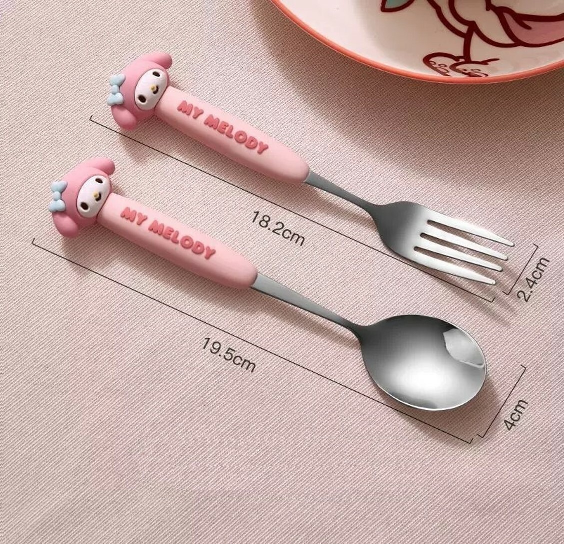 MY MELODY Sanrio |3D 不銹鋼叉子+湯匙 匙羹