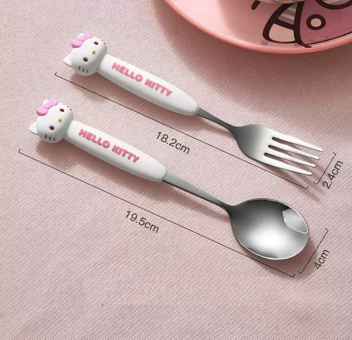Hello Kitty Sanrio | 3D 不銹鋼叉子+湯匙 匙羹