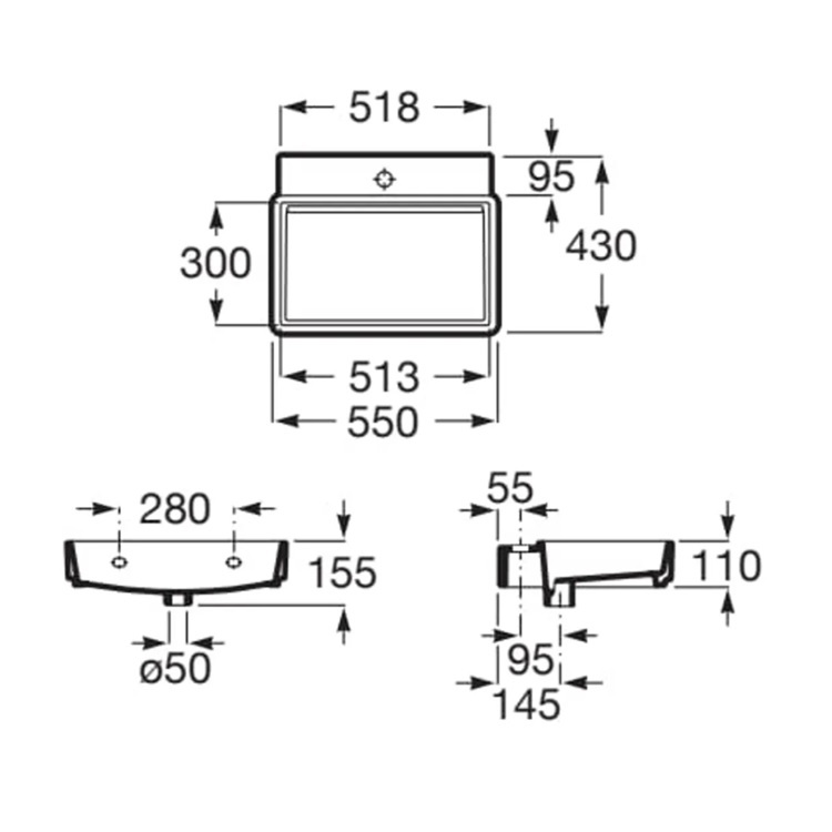 Roca "Tura" 327693000 Wallhung basin without overflow