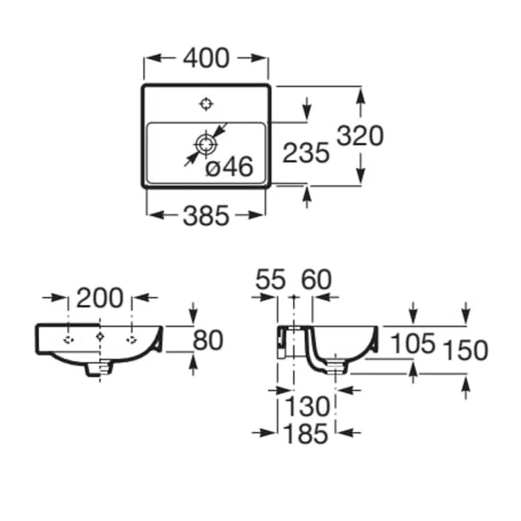 Roca "Ona" 32768D000 Wallhung FINECERAMIC® basin with overflow