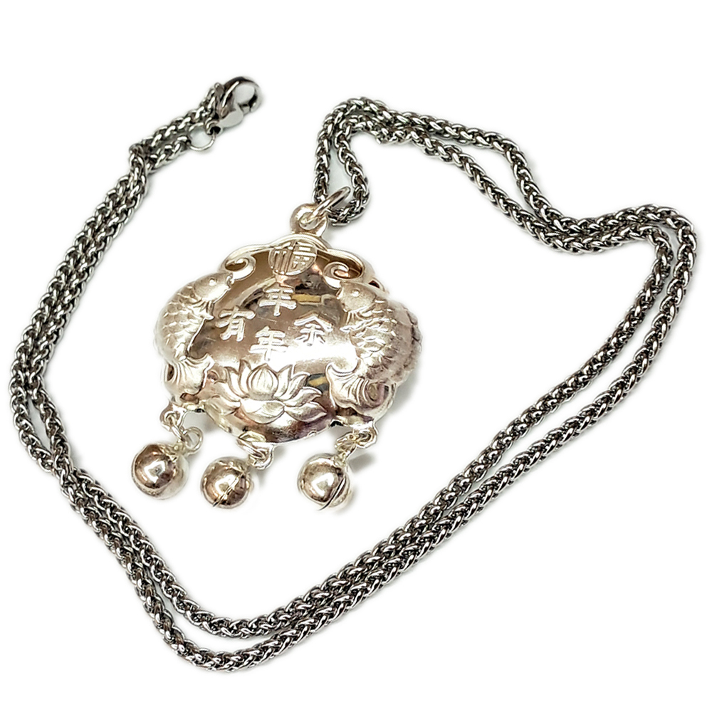 年年有餘 {925純銀}如意鎖墜飾&鈦鋼項鍊【十方】146218