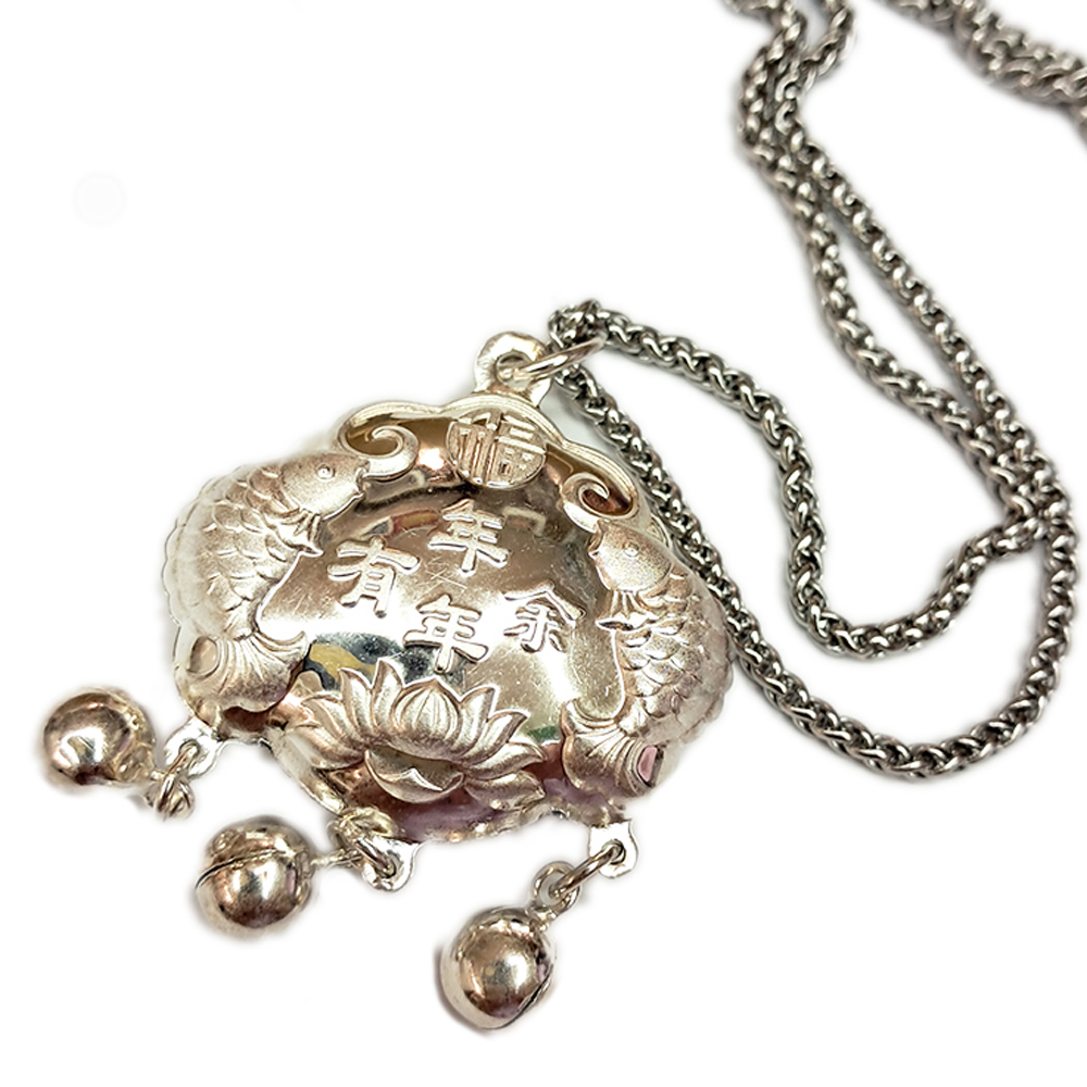 年年有餘 {925純銀}如意鎖墜飾&鈦鋼項鍊【十方】146218