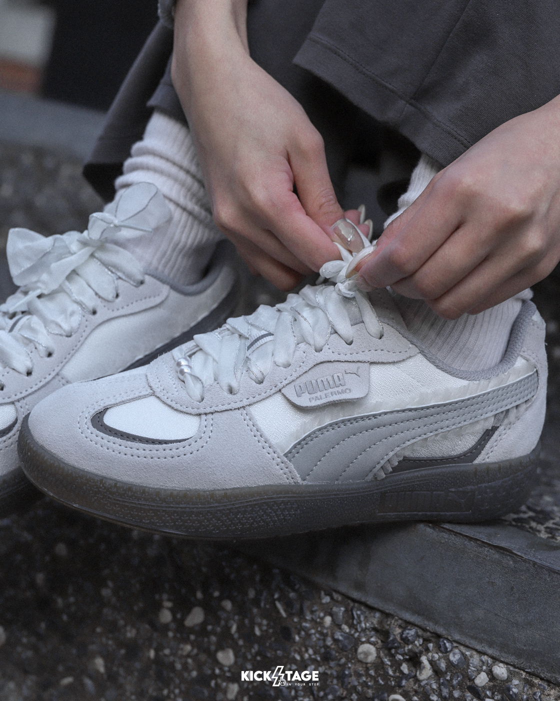 女鞋 PUMA Palermo Moda Glam Athletics Wn 迷霧灰 珍珠 蕾絲 花邊 麂皮 復古 德訓鞋 休閒鞋【401286-01】