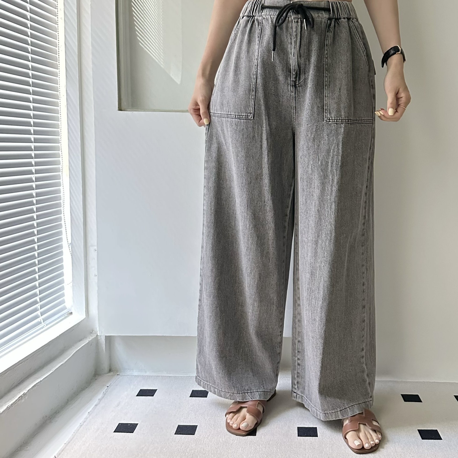 【BONNIE】全橡筋腰索繩牛仔褲