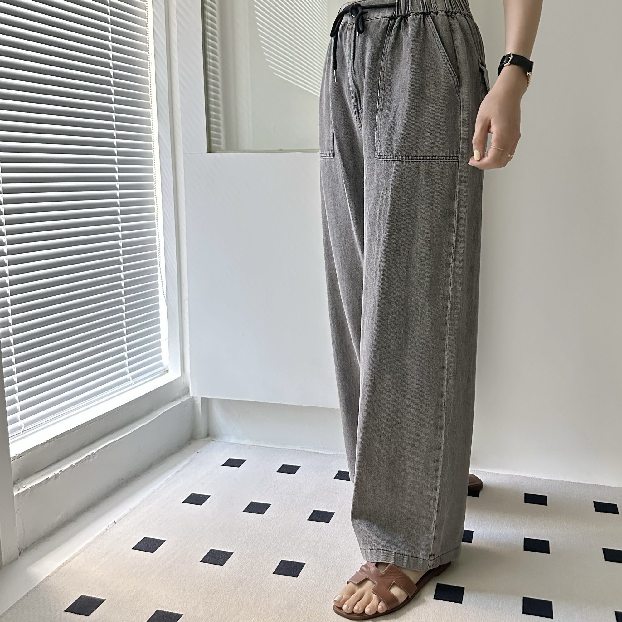 【BONNIE】全橡筋腰索繩牛仔褲