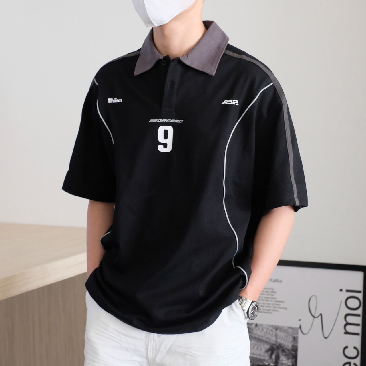 1200!!（現貨）260G 美式 復古 數字9 賽車風 POLO 短T B99