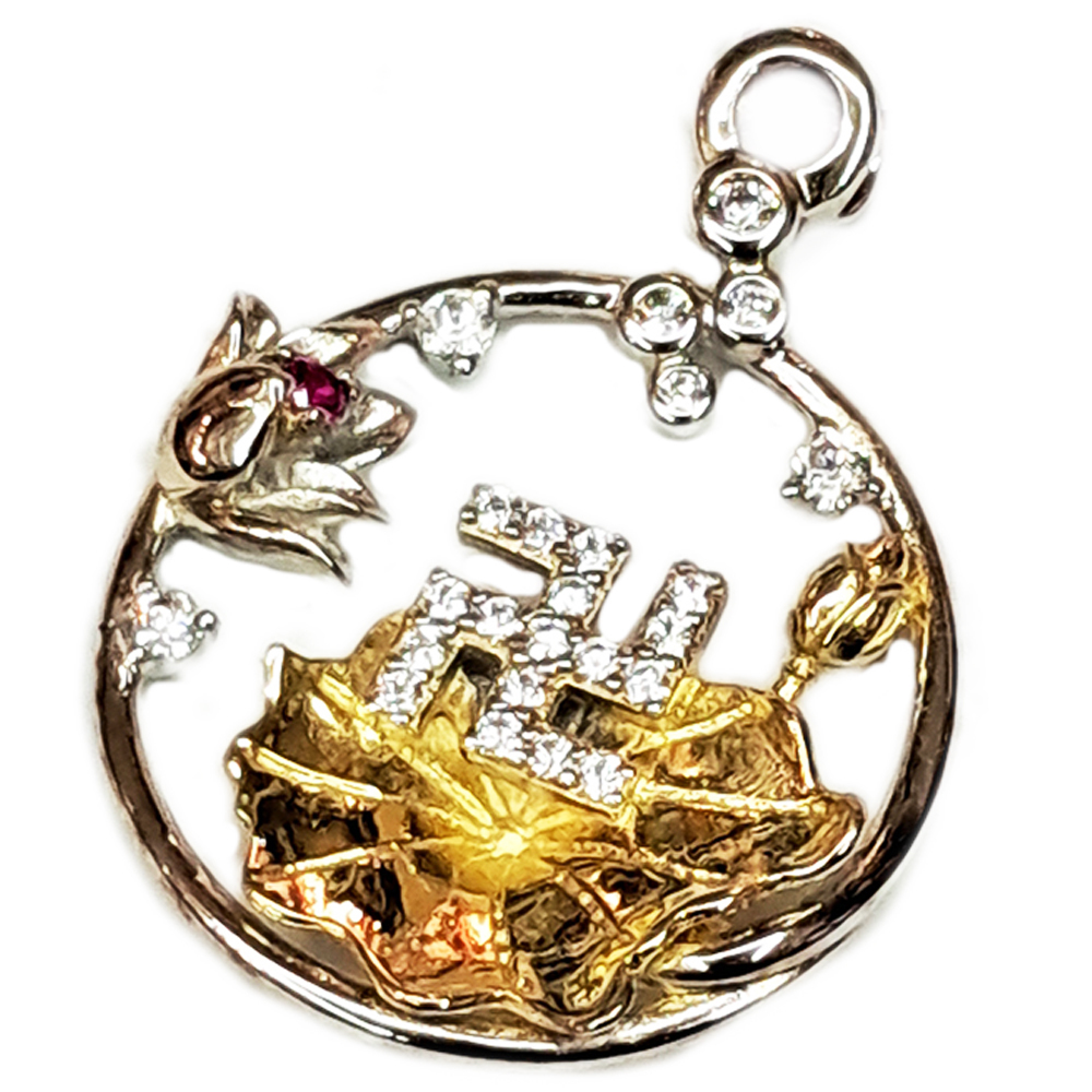 卍字印鑲鑽鍍黄金蓮花{925純銀}墜飾【十方】149191