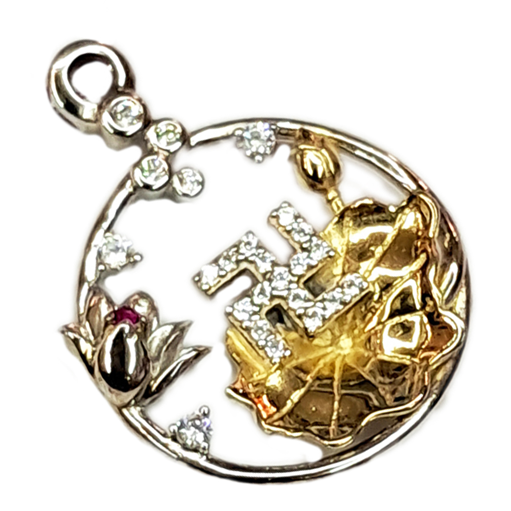 卍字印鑲鑽鍍黄金蓮花{925純銀}墜飾【十方】149191