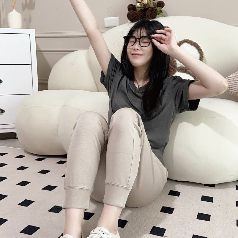 中性款｜中性縮口豆腐褲-卡其