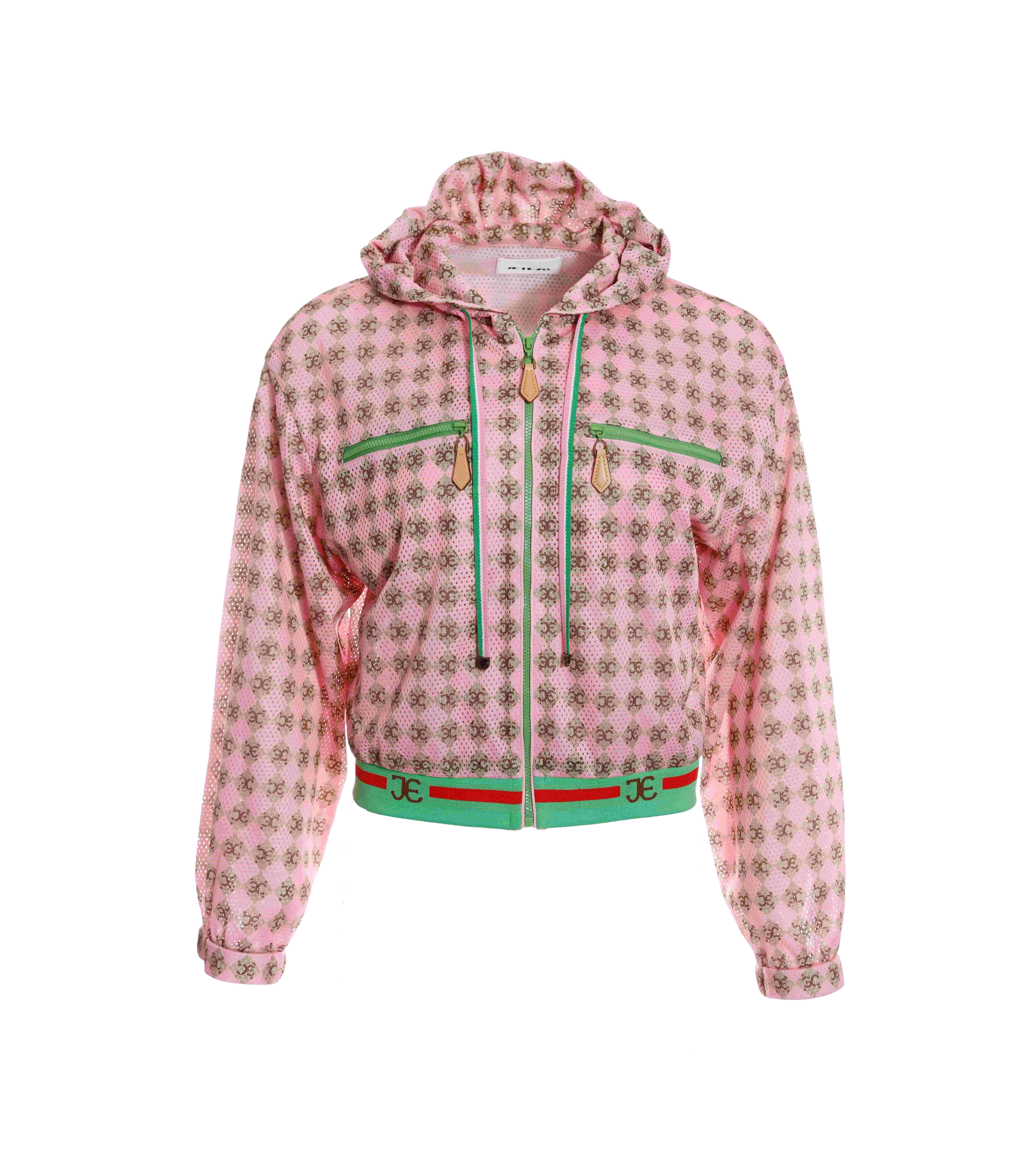 BC1EB009D1 沙灘派對logo老花滿版印花短版連帽外套