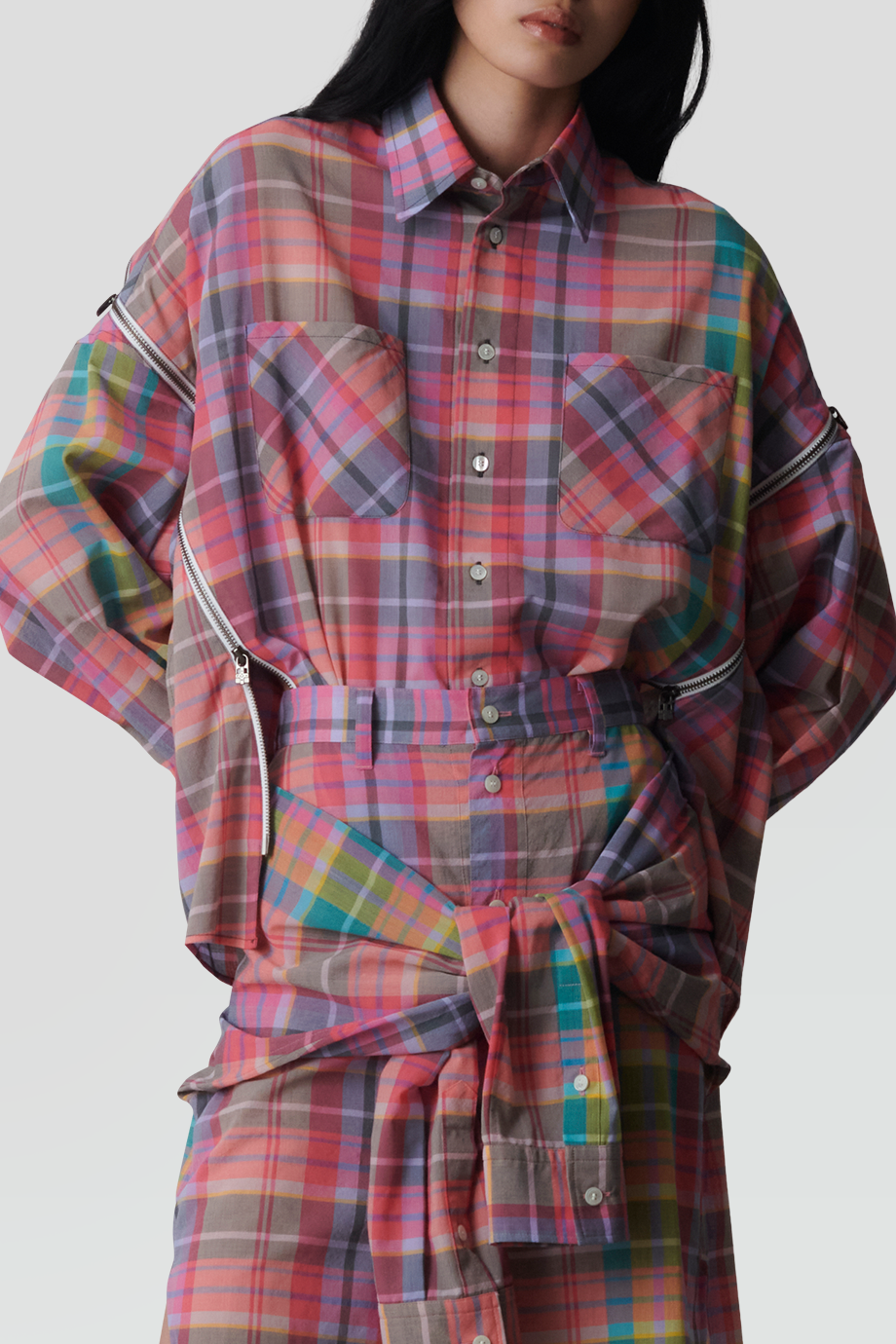 FACETASM｜MADRAS 格紋拉鏈拼接襯衫