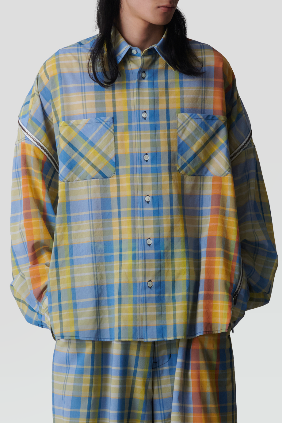 FACETASM｜MADRAS 格紋拉鏈拼接襯衫