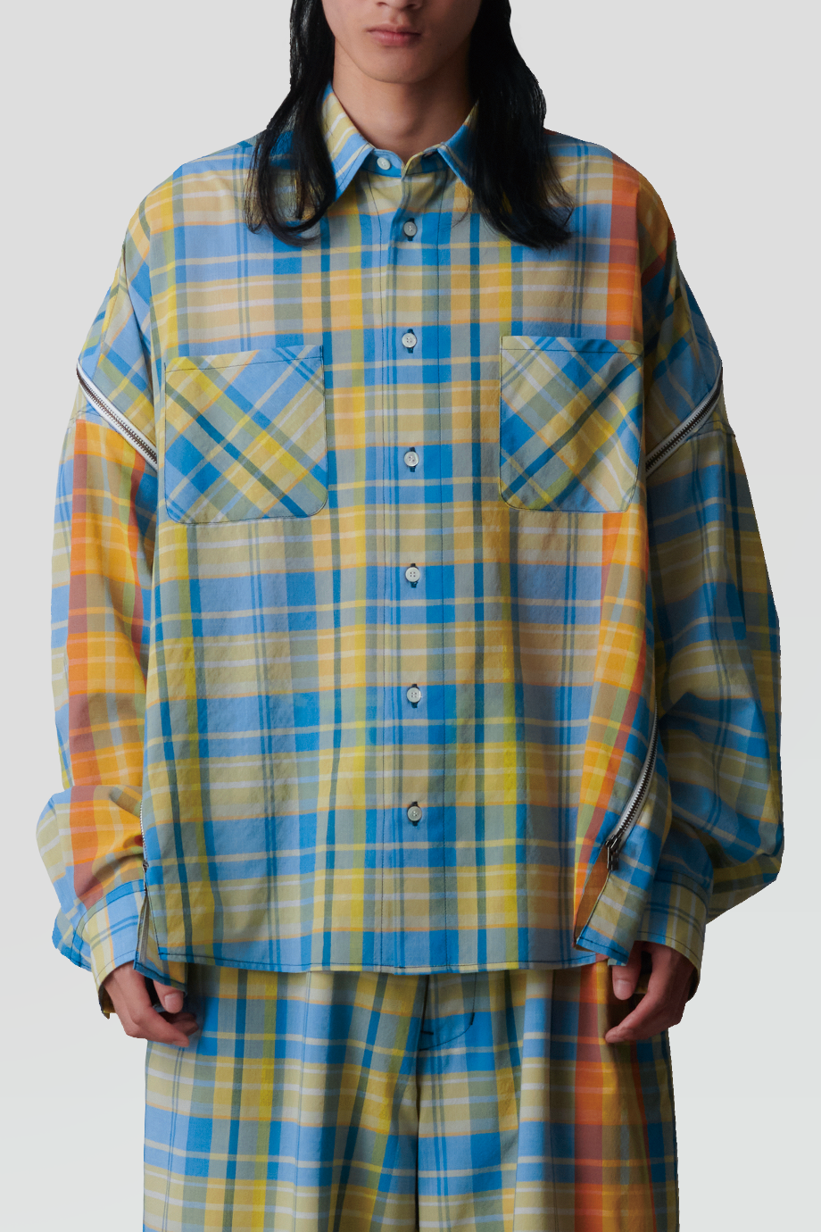 FACETASM｜MADRAS 格紋拉鏈拼接襯衫