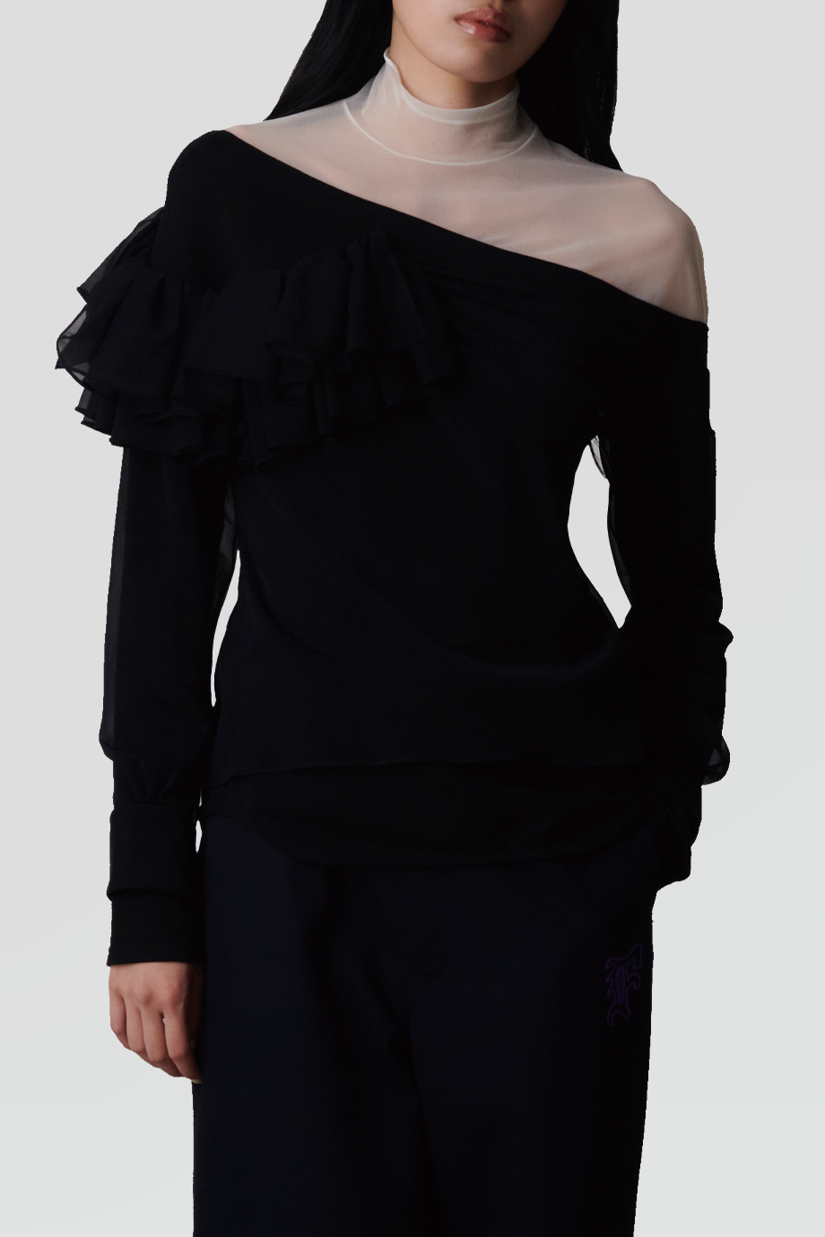 FACETASM｜LAYERED 荷葉邊薄紗拼接長袖上衣