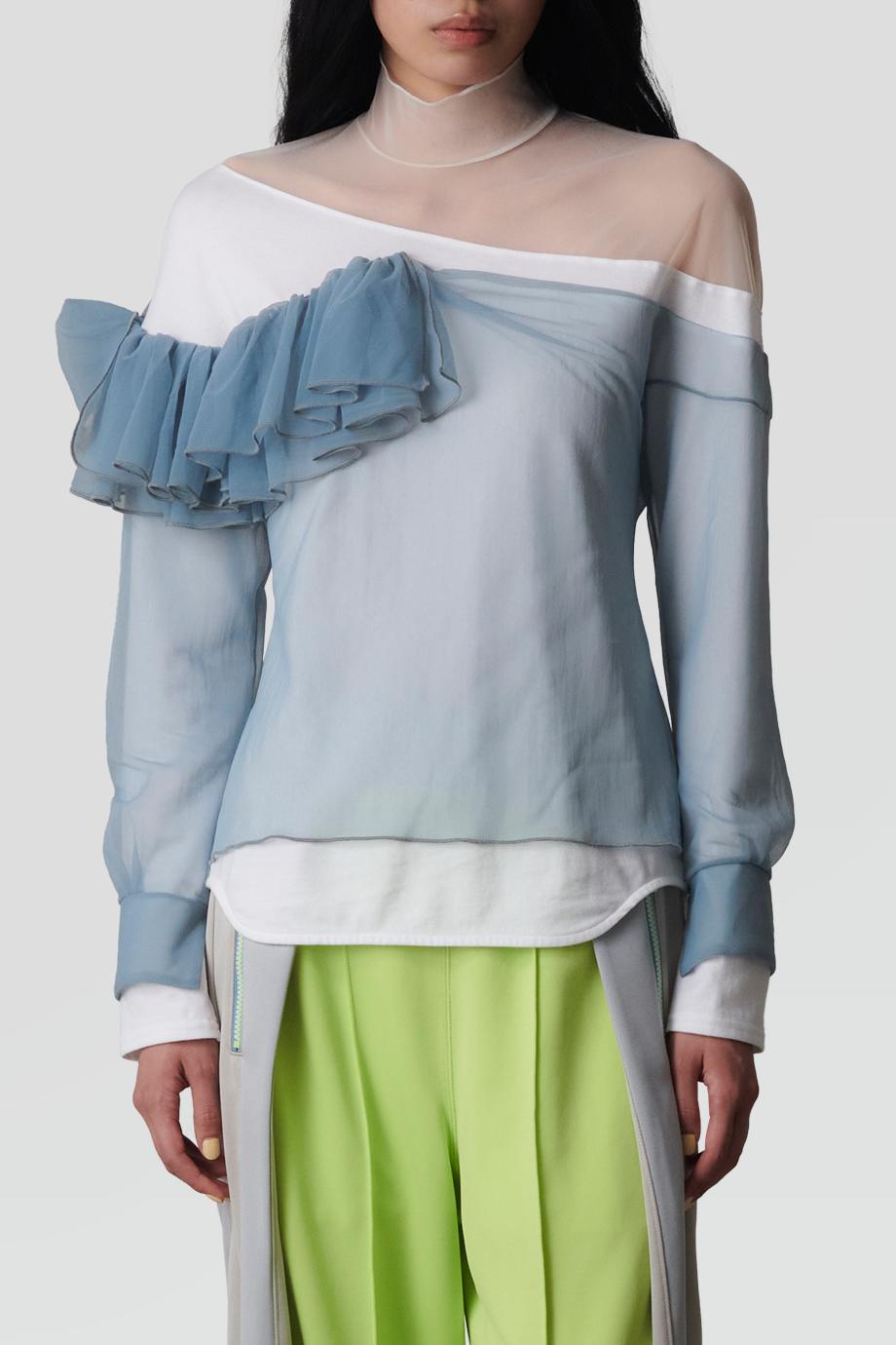 FACETASM｜LAYERED 荷葉邊薄紗拼接長袖上衣