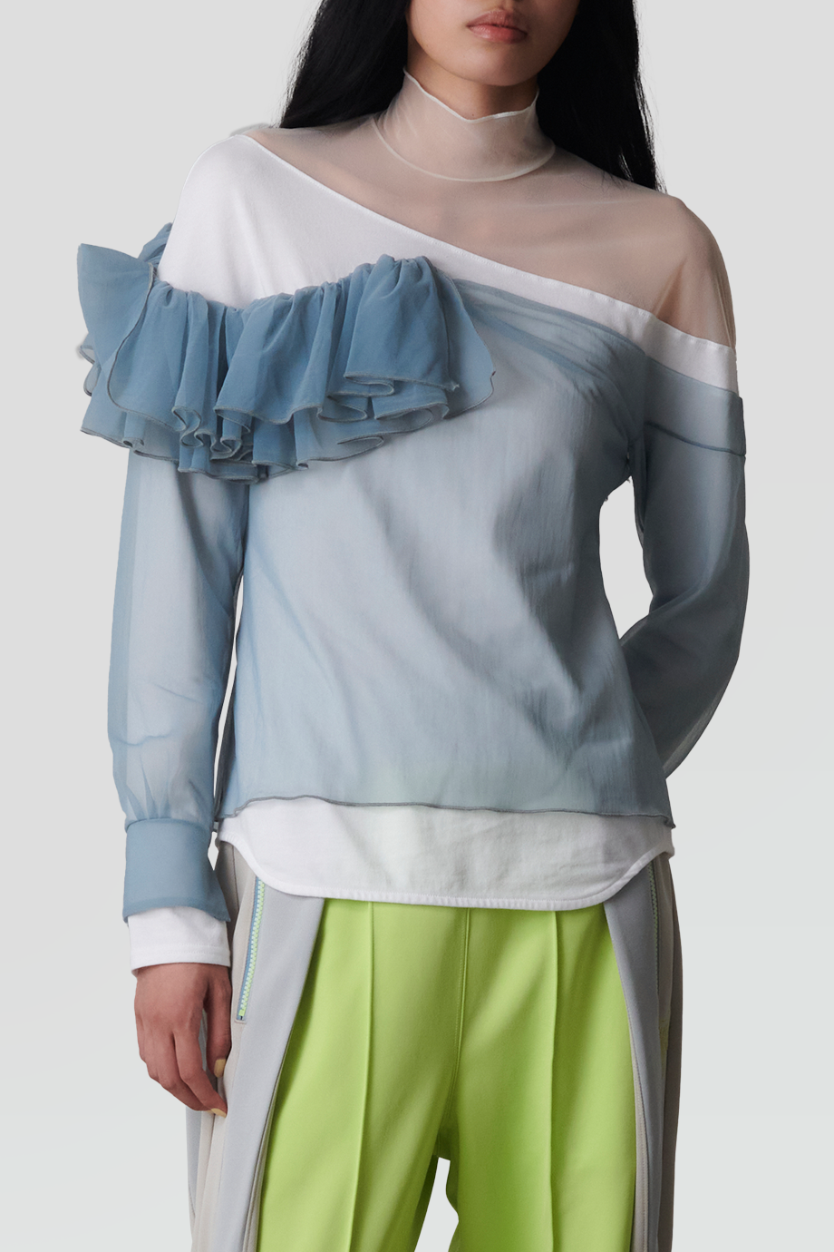 FACETASM｜LAYERED 荷葉邊薄紗拼接長袖上衣