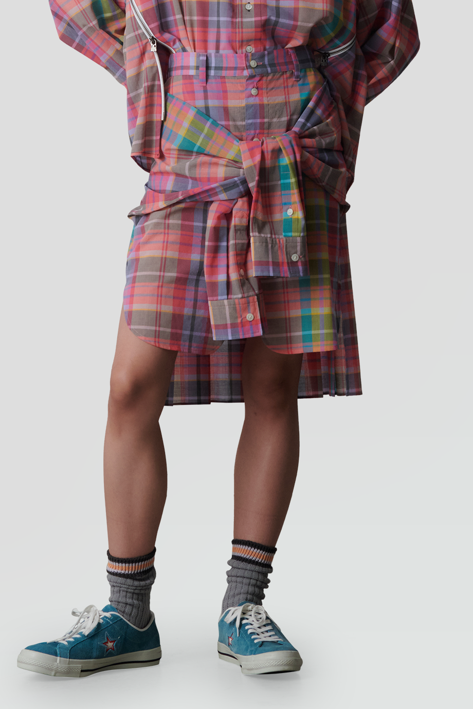 FACETASM｜MADRAS 格紋襯衫式綁帶短裙