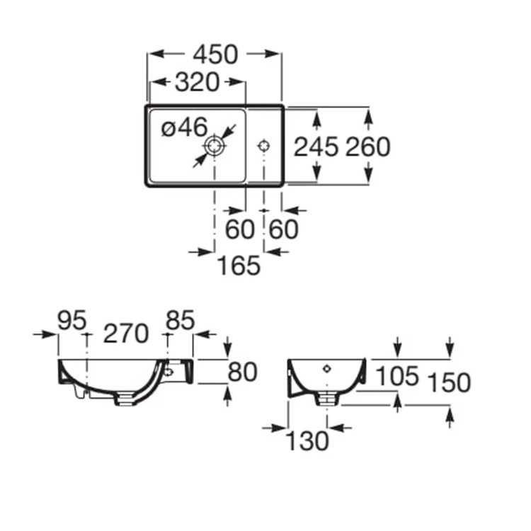Roca "Ona" 327681000 Wallhung FINECERAMIC® basin with overflow