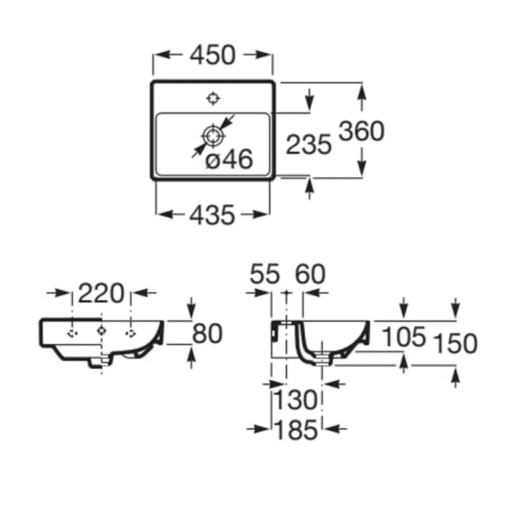 Roca "Ona" 327682000 Wallhung FINECERAMIC® basin with overflow