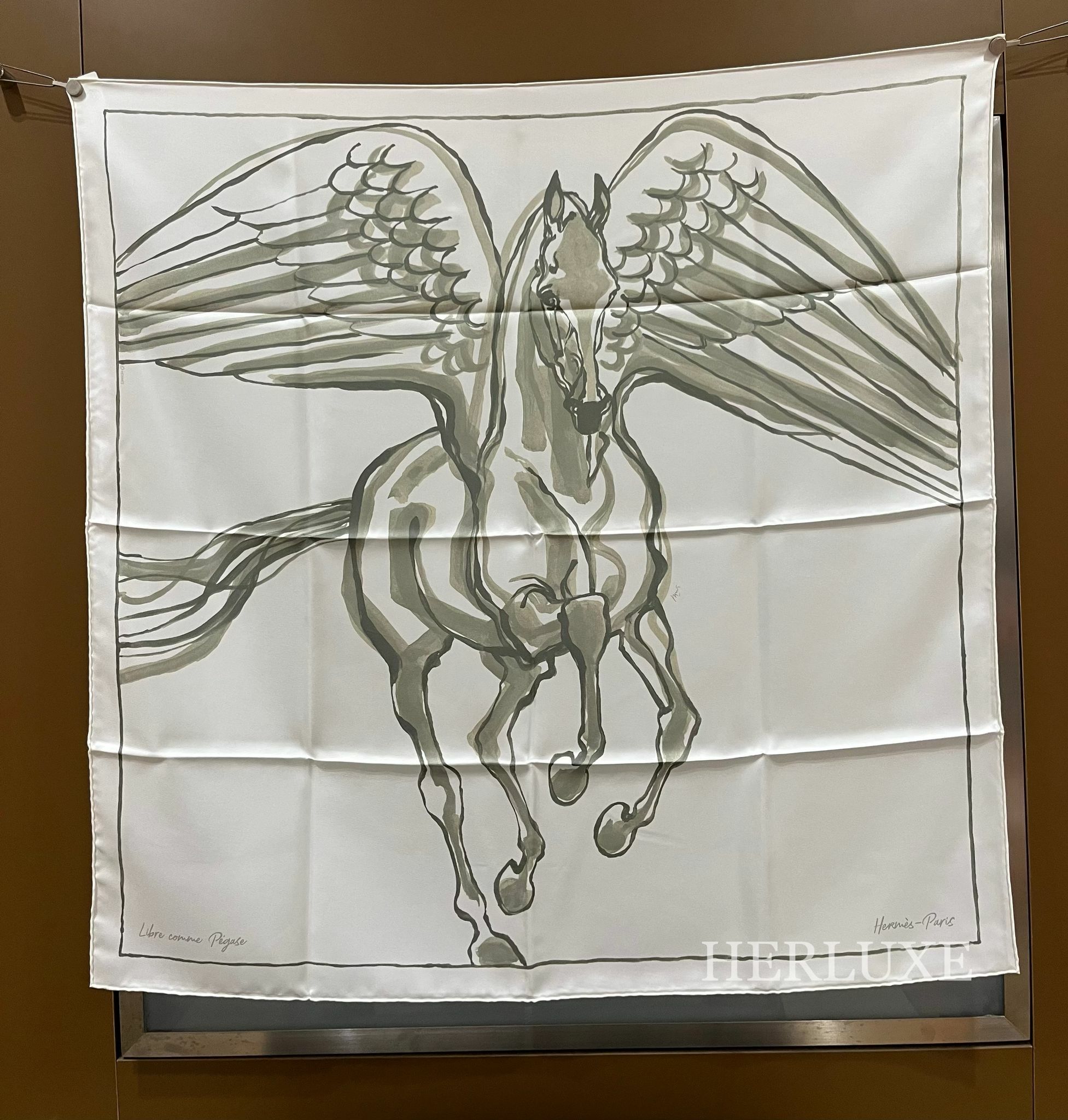 Libre Comme Pegase blanc / argile / kaki scarf 100% soie 90x90cm