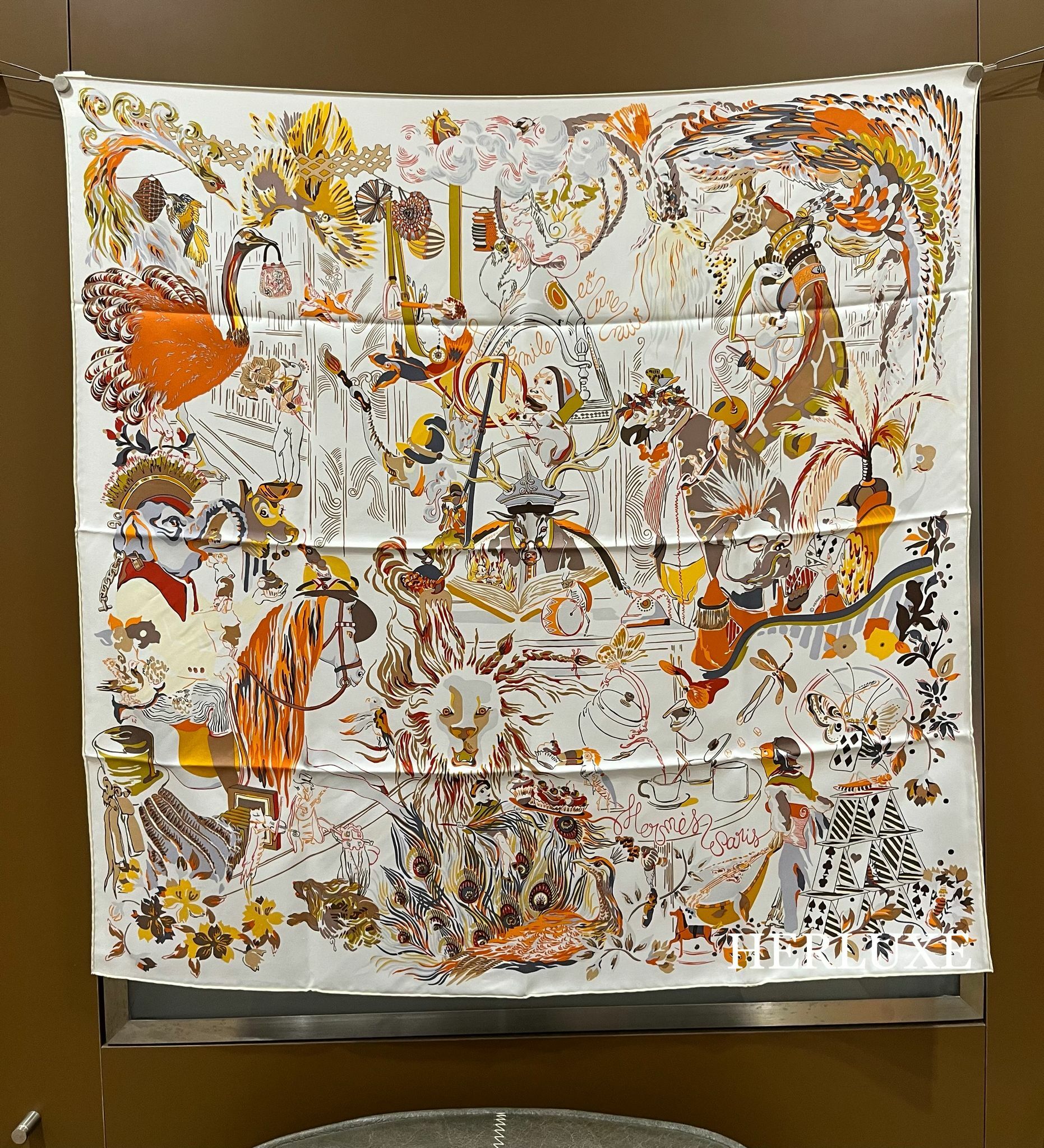 Emile et une nuit  blanc / orange / bronze scarf 100%soie 90x90cm