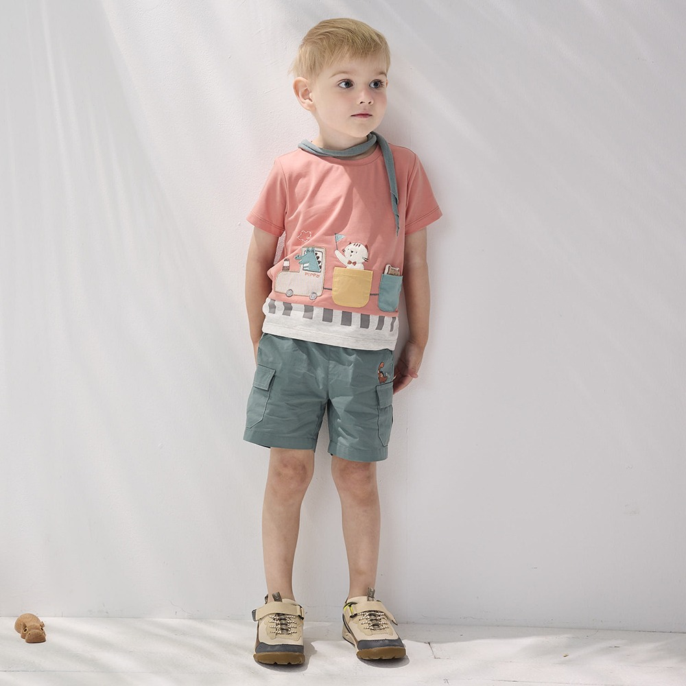 PIPPY可愛動物搭火車出遊記袖短袖上衣 桔