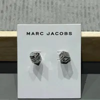 [S] MARC JACOBS SILVER 4S5JER00IJ13-040 CUBE WITH BLING BLING LETTERING LOGO STUD EARRINGS, 196611286473 (SMJ462)