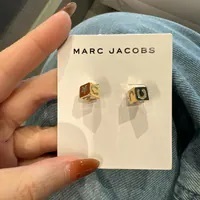 [S] MARC JACOBS GOLD 4S5JER00IJ13-710 CUBE WITH BLING BLING LETTERING LOGO STUD EARRINGS, 196611286466 (SMJ463)