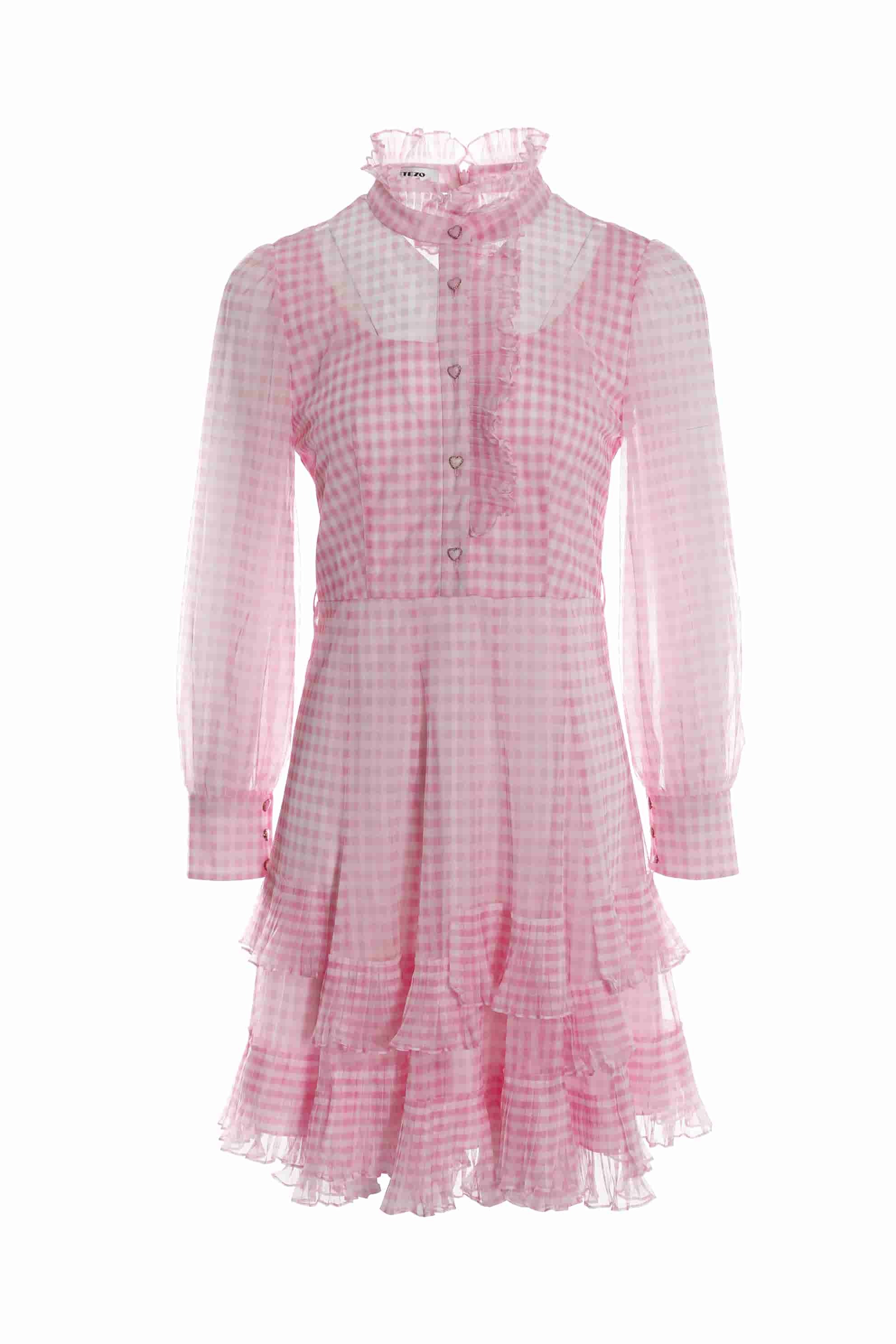 BC1EA001E1 法國玫瑰維希格紋印花高領洋裝 (附腰帶)