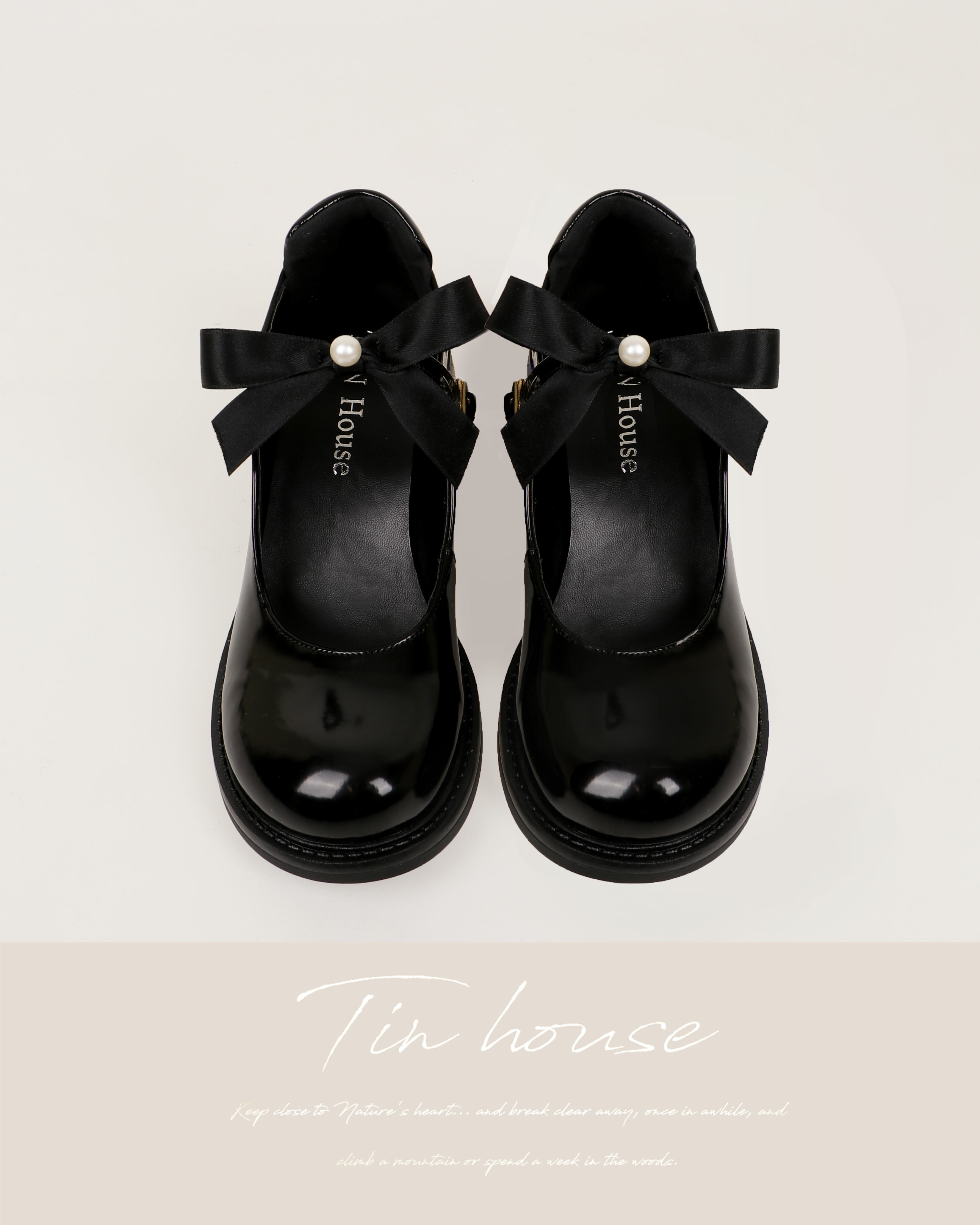 訂製-珍珠蝴蝶結圓頭瑪莉珍鞋