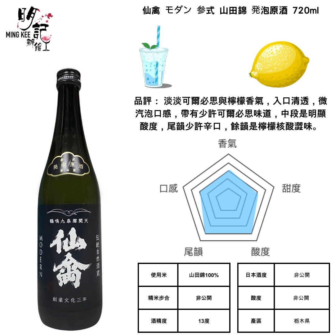 仙禽 モダン 参式 発泡 無濾過生原酒 720ml