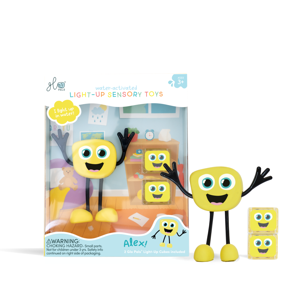 【Glo Pals】Jumping Yellow Glo Pal Friend – with 2 Light-Up Cubes Included
